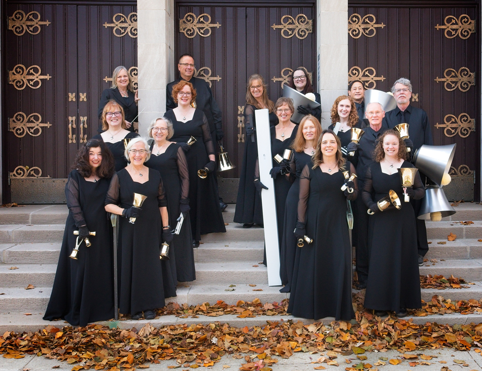Gallery 1 - Kalamazoo Ringers, holding bells, standing on stairs