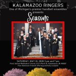 Gallery 3 - Kalamazoo Ringers concert poster - black, with group photo and trees
